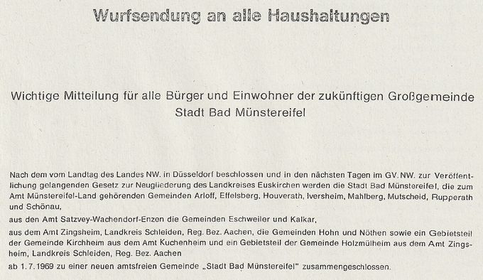 Das Bild zeigt den Ausschnitt einer Wurfsendung zur kommunalen Neugliederung im Jahr 1969