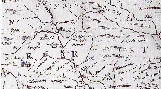 Das Bild zeigt einen Kartenausschnitt von 1634