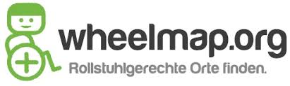 Logo von Wheelmap.org: Stilisierter Rollstuhlfahrer in Grün neben dem Schrfitzug wheelmap.org